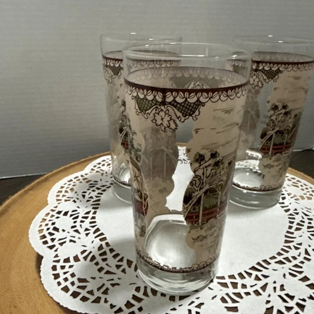 Johnson Brothers Friendly Village Covered Bridge Tumblers Glasses Set 3 England